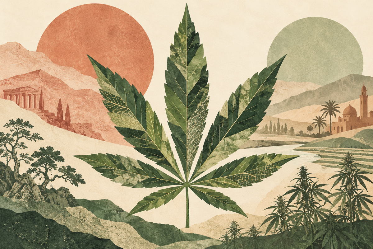 Botanische Collage zum Thema Cannabiskultur und 420
