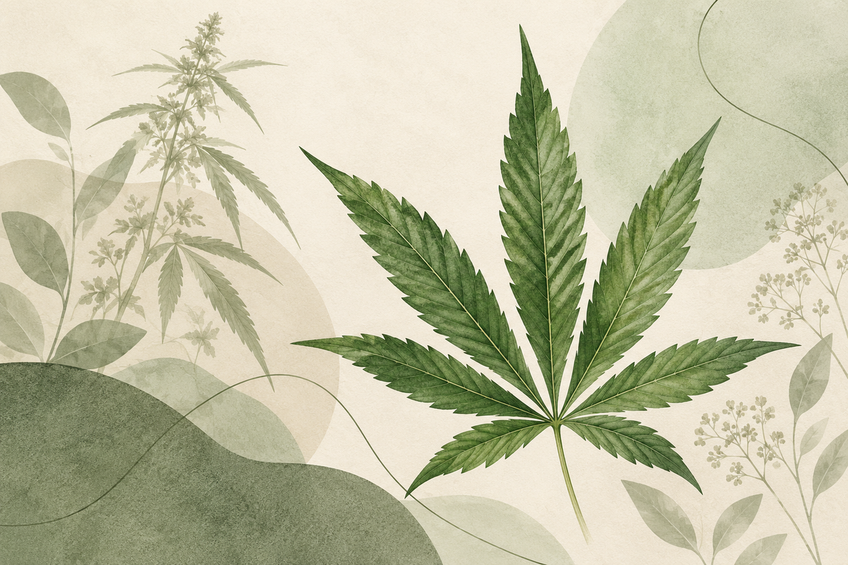 Botanische Illustration eines grünen Hanfblatts